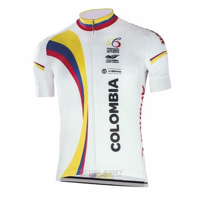 2017 Cycling Jersey Colombia White Short Sleeve and Bib Short